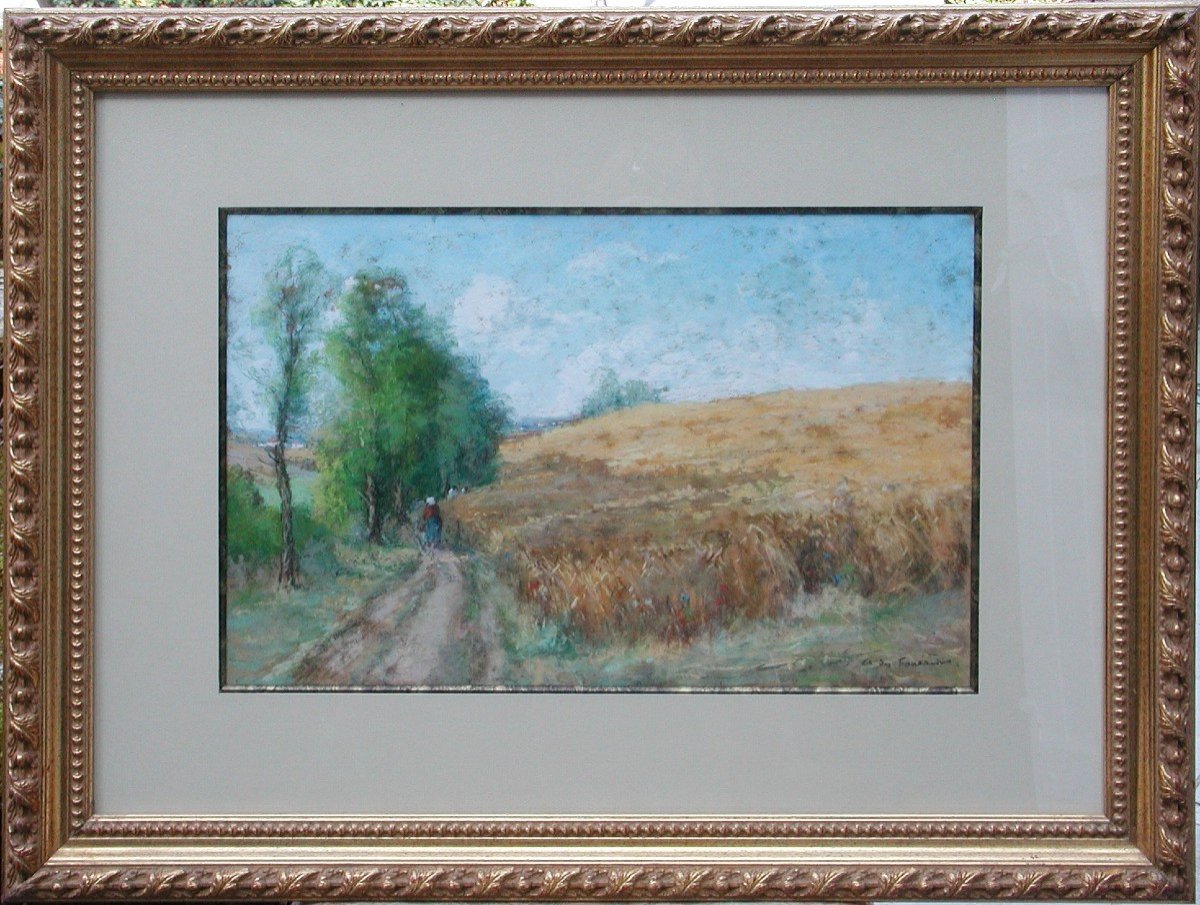 André DESFONTAINES "Le champ de blé"  pastel 28x42